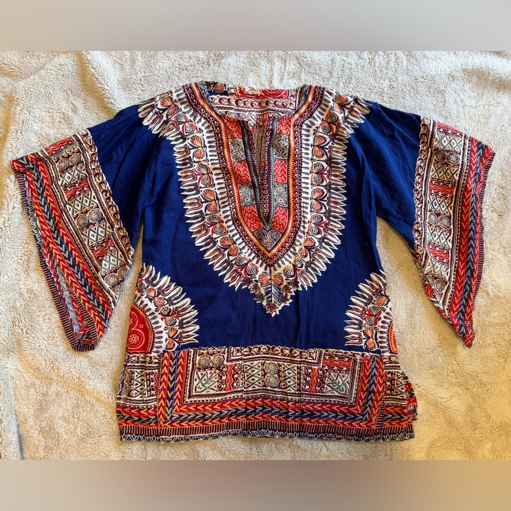 Vintage Dashiki Style African Inspired Tribal Tunic with Pockets